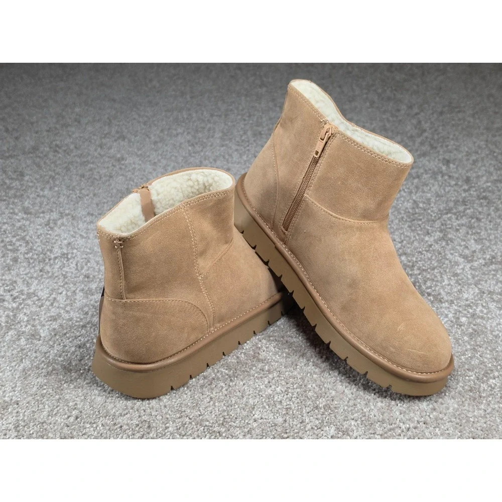 Universal Thread May Tan Faux Suede Shearling Lined Ankle Boots Memory Foam 9